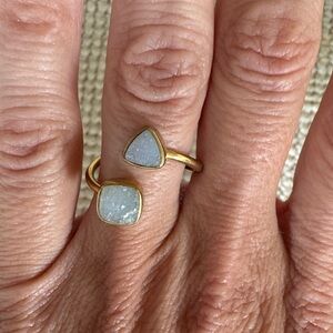 Anthropologie Gold Ring with Gray Sparkly Stones